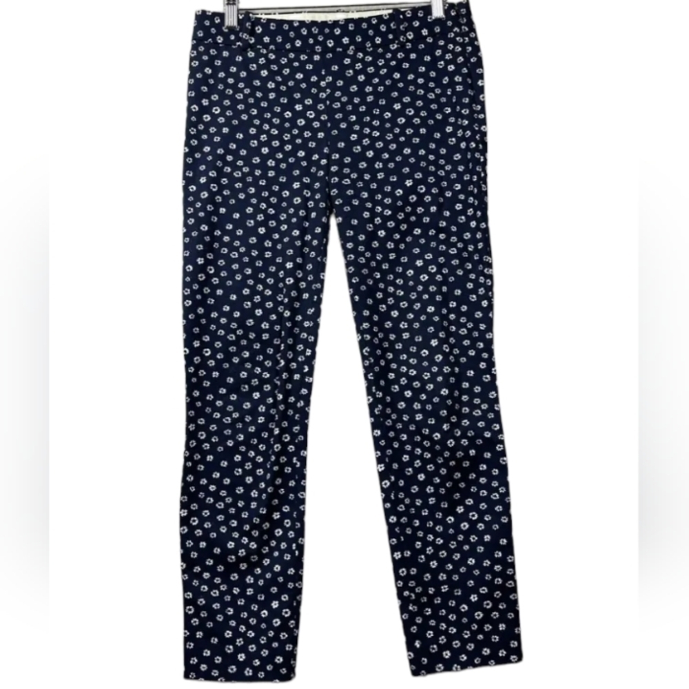 J. Crew blue & white floral flat front side zip crop pants size 8
